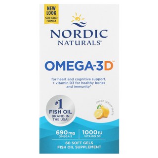 Nordic Naturals 노르딕 네추럴스 오메가-3D 1000mg 레몬향, 1개, 60정