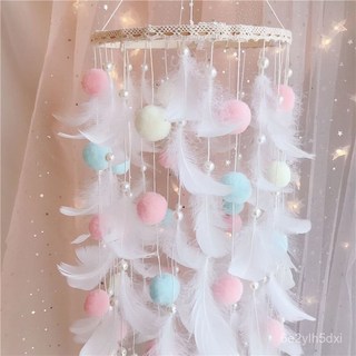 捕夢網 少女心捕夢網 DIY風鈴 掛飾 ins風 臥室房間裝飾品, 大號花之雲 白色 （帶燈纏好）,賀卡+粘鉤