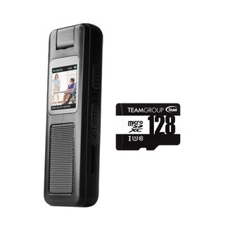 迷你螢幕隨身錄影筆，輕巧便攜，內建螢幕可即時回放，支援高容量記憶卡, 黑色, 主品加購128G記憶卡
