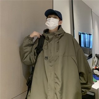 男士春秋季復古連帽衝鋒衣夾克