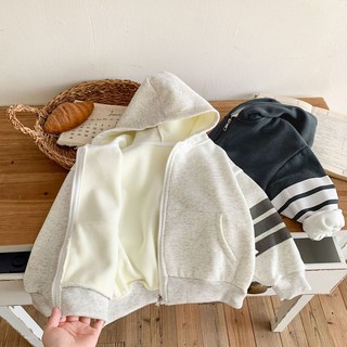 兒童連帽加絨外套 秋冬保暖洋氣拉鏈棉衛衣