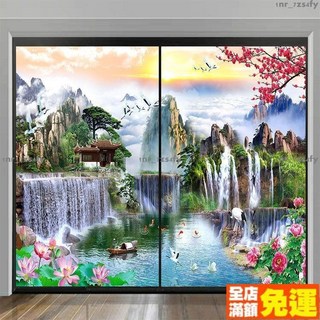 熱銷門窗玻璃貼 玻璃靜電貼 免膠靜電玻璃貼 窗戶貼紙 客廳臥室窗戶移門玻璃貼紙貼膜防偷窺免膠靜電磨砂透光不透明山水, 02左,30*60