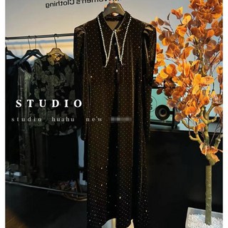 그루밍 (grooming) 여성 겨울 봄 고급 보석 카라 벨벳 하객룩 롱 원피스