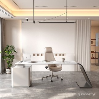 意式極簡巖闆書桌輕奢現代辦公桌高端書房電腦桌傢用時尚寫字臺 KVTW*-