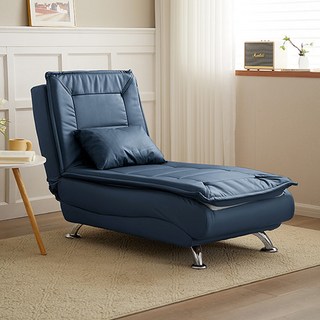 貴妃躺椅懶人沙發可躺可睡單人臥室小戶型電動折疊沙發床椅子, 貓抓科技皮深藍色（手動款）