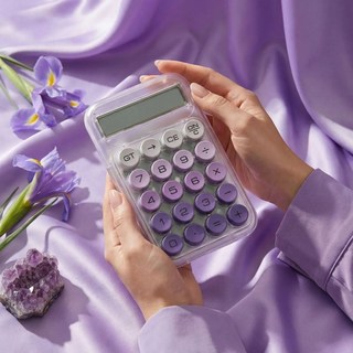 라운드월 그라데이션 투명 기계식 사무용 탁상용 미니 계산기, 1개, 퍼플