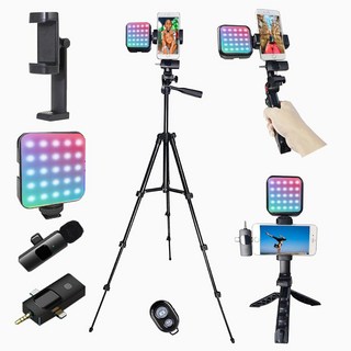 아이폰용 리치테크 브이로그 키트 안드로이드 폰용 회전 가능한 홀더/라발리에 마이크/RGB 라이트/원격/ 삼각대 50인치 가 포함된 콘텐츠 크리에이터, 50IN Extenable Tripod