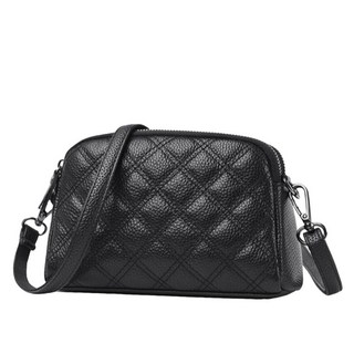 時尚真皮多層小方包 時尚百搭 休閒手拿包 頭層牛皮 斜挎包女 送禮, 菱格單肩/黑色