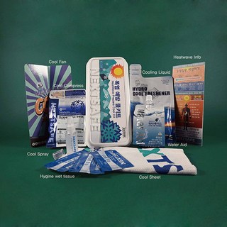 폭염응급키트 1세트 [폭염예방 쿨키트7종] 폭염대응 무더위쉼터 예방 무더위키트 온열예방교육 쿨링세트 대량 판촉 홍보 건설 현장 주민 복지 트래킹 산악 도로 공사 학교 기관 협회, 1개