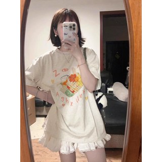 【重磅260g】趣味可愛菜籃印花T恤女2025夏休閒純棉情侶短袖上衣