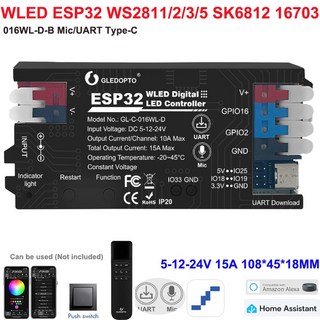1 10PC Gledopto ESP32 8266 WLED LED 컨트롤러 마이크 음악 동기화는 WS2811/2812B/WS2813/2815/SK6812 스트립 조명을 지원, 10 PCS, 016WL D B c UART C, 10개