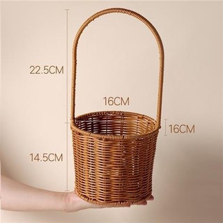 芯苼 手工編織提籃 花藝插花籃 花店包裝籃 藤塑花籃 323313640, 大號圓形 藤膠籃, 1個
