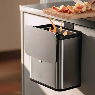 IDEA1st 무타공 걸이형 주방 스테인리스 음식물 쓰레기통, 다크실버, 1개