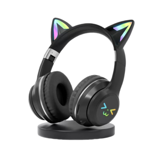 JODDDA 헤드폰 에어팟 귀엽다 고양이 귀 HIFI 입체 음향 효과 ENC 물리적 노이즈 캔슬링 고화질 음성, BT-618, 블랙