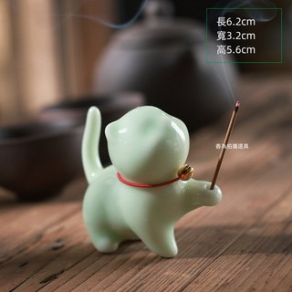 【現貨】故宮貓香插 線香 線香座 貓陶瓷線香座 線香盤 臥香座 薰香座 香皿 插香座 香臺 香插 線香插 香道 桌上裝飾, 梅子青, 梅子青