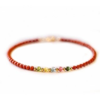 3mm天然彩虹碧璽手串/南紅瑪瑙手鍊 (極細柿子紅/復古/平安招財)