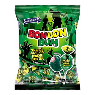 Colombina Bon Bon Bum Zombie - 풍선 껌 센터가 있는 혀 페인터 롤리팝 24개 - 개별 포장된 딸기 빨판 팩 - 완벽한 글루텐 프리 할로윈 캔디 - 40, 1개