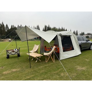 汽車車尾延伸帳篷 戶外自駕旅遊露營燒烤 多人防雨遮陽後備箱帳篷, 3-4人, 單杆車尾帳篷 白色