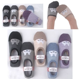 우노텍스 여자 페이크 면덧신(5족묶음) 스마일(미끄럼방지)