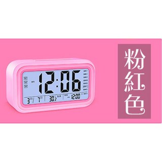 板橋現貨【USB充電鬧鐘】第七代聰明鐘.三組貪睡鬧鐘.語音報時.背光夜光顯示.溫度計.靜音時鐘【傻瓜批發】YH10, (YH10)充電鬧鐘-粉紅色
