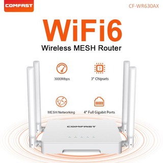 Comfast 3000Mbps WiFi6 무선 메쉬 라우터 2.4G/5.8G WPA3 신호 4 안테나 4 기가비트 포트 Wifi repetidor, WHITE, UK adapter