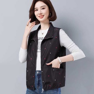 ROYALBELLE 여성 별 얇은 민소매 조끼 카라넥 집업 루즈핏 자외선 차단 중년엄마 조끼 V052432