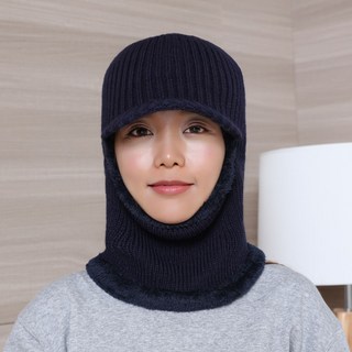 브리드 넥워머 털모자 네이비 일체형니트챙모자