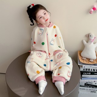 女童睡衣連體秋冬季珊瑚絨加厚兒童睡袋法蘭絨寶寶防踢被