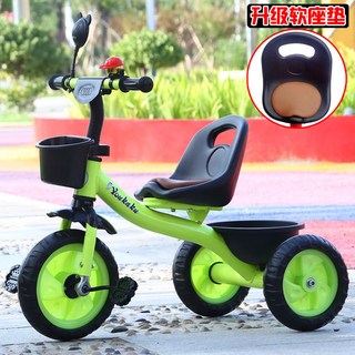 Aikuma 兒童三輪車 適合2-6歲兒童 附推桿與收納籃, 綠色經典發泡輪 軟座, 1個