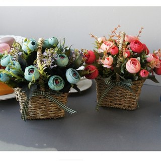 라탄 조화바구니 인테리어 소품 벽걸이 장식 미니 꽃바구니, 1개, 따롱 화이트계열