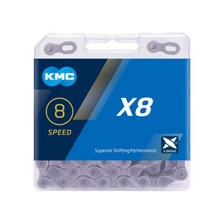 KMC【X8】銀/灰 盒裝 8速鏈條附快扣 8SPEED 116目 公司貨 鏈條 桂盟【2230682】, 1個