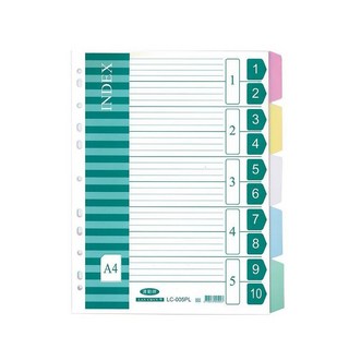 連勤 A4加大 11孔 5段/10段分段卡/分類卡/分類頁/索引紙/索引卡/分段紙/隔頁板 PP材質 適資料夾, 1個, 5段分類卡