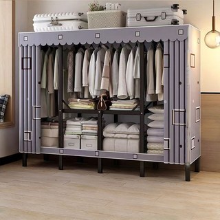 免安裝衣櫃 衣櫃 衣櫥 含布套加粗全鋼架掛衣架 簡易佈衣櫃 防塵衣櫃 臥室衣櫃挂衣架, 長120cm-創意空間+含佈套, 長120cm-創意空間+含佈套