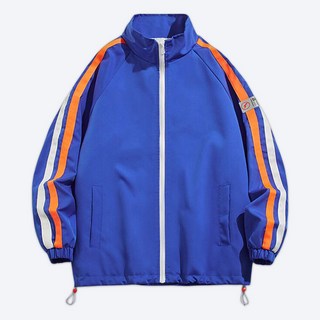 가르크시 봄 가을 배색 라인 로고 패치 루즈핏 바람막이 자켓 집업 점퍼