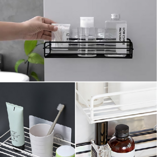 무타공 욕실 철제 일자형 다용도 선반 1P, 블랙, 1개