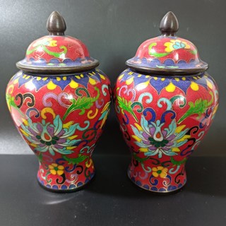 黃銅胎景泰藍掐絲琺瑯彩將軍罐一對 高約16釐米 寬10釐米, 如圖所示, 1個