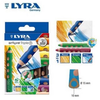 X.H. Baby【德國 LYRA】Groove 幼兒粗款三角洞洞矯正原木三合一胖胖色鉛筆6色15mm，安全無毒，培養正確握筆姿勢, 1個