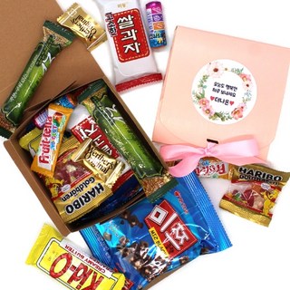 단체간식 어른들 어린이집 교회 회사 행사 답례품 시험응원 합격기원 선물 과자세트 3000원 구성, 리본간식세트, 12세트