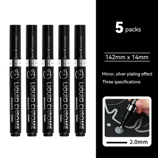0.8 1 2mm 크롬 미러 마커 펜 DIY 반사 액체 페인트 실버 터치업 금속 모델 페인팅 마킹, 05 5Pcs 2mm Silver