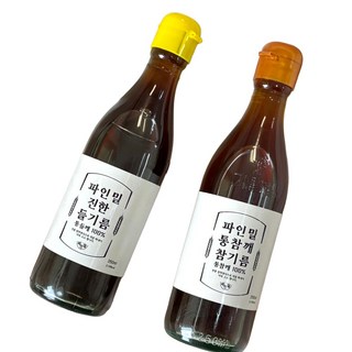 [파인밀] 전통압착 100% 통참깨 통들깨 파인밀 참기름 들기름 350ml선물세트, 일반 상품 구매 - 들기름