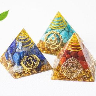 7查克拉天然水晶碎石滴膠金字塔，迷你辦公室裝飾擺件，能量平衡，居家療癒小物, 綠松石,3cm/15g左右