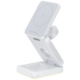 台灣製造 三合一折疊式磁吸無線充電座 旅行折疊 立架式 支援MagSafe 手機 手錶 AirPods同時充電, 三合一充電座【白色】, 1個