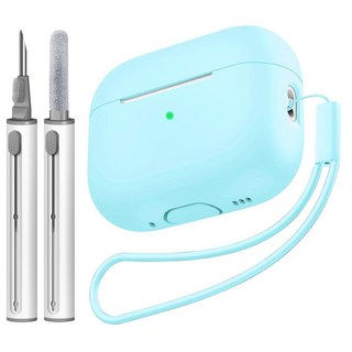 Tandoler 에어팟 프로 2 케이스와 호환 부드러운 실리콘 스킨 커버 보호 케이스 클리너 키트 및 랜야드 포함 에어팟 프로 2세대와 호환 전면 LED 비저블-파인 그, D5-야광 블루