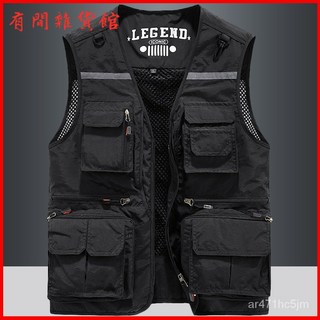 攝影釣魚馬甲 多口袋工裝背心 戰術背心 黑色背心 機能背心 工作背心 外搭 工裝 機能馬甲 釣魚背心 薄款外套, 軍綠色,M