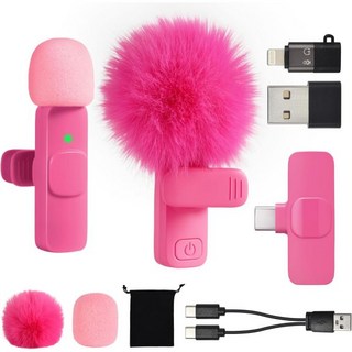 미니 핑크 마이크 아이폰 안드로이드 폰 태블릿 아이패드 PC용 USBC 무선 라발리에 영상 촬영 브이로그 유튜브 틱톡 팟캐스트 인터뷰 콘텐츠 크리에이터용 소형 타입 C, Rose Pink