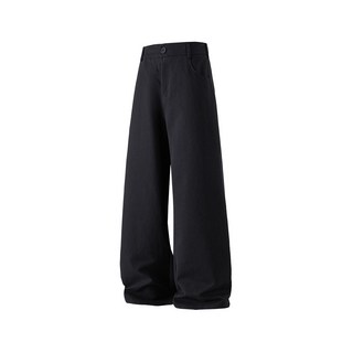 復古高腰寬鬆大碼顯瘦直筒闊腿牛仔長褲