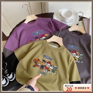 瀾錦書舍 兒童長袖 兒童打底衫 新款男童T恤 2024汪汪隊兒童長袖痞帥打底衫秋裝假兩件上衣