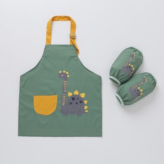 그림 놀이복 일상복 방수 앞치마 그림용 민소매 캐릭터 트림 천 세트, Dinosaur