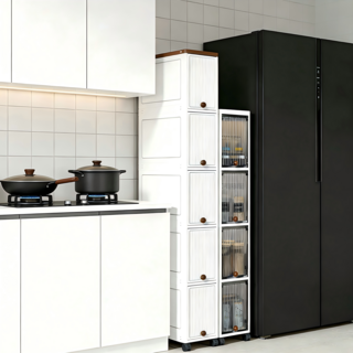 다목적 부엌 욕실 틈새수납장 대용량 거실 이동식 다층 서랍장, 투명색