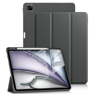 DTTO 아이패드 에어 13인치 케이스 M3/M2 2025/2024용 아이패드 프로 12.9인치 케이스(6세대/5세대/4세대/3세대) 스마트 슬림 3단 스탠드 소프트 커버, 다크 그레이